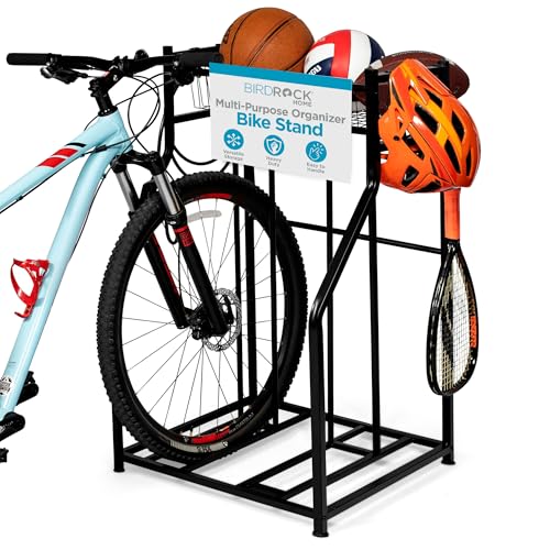 BIRDROCK HOME Bike Rack Garage Storage Floor Stand - Freestanding Organizer for Outdoor Yard - Upright Wall Mount for Scooters, Rakes, Motorcycles, Hoverboards, Gloves - Holds 2 Bicycle - Black - size: 2 Bike Rack