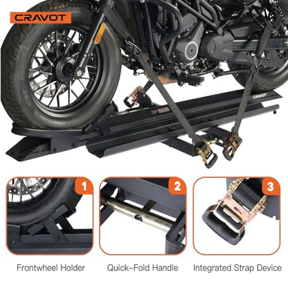 CRAVOT Motorack M1 Motorcycle Hitch Carrier with Ramp, 350 lbs Capacity Dirt Bike Carrier, Foldable Hauler Hitch Mount Rack Anti-Rattle Up to 4-inch Fat Tire 2" Receiver - size: MotorRack M1 350lbs
