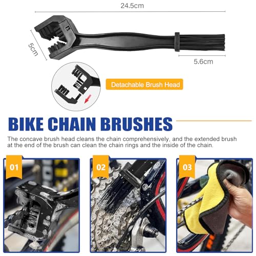 7 in 1 Bike Chain Cleaning Kit, Bike Chain Cleaner includes 350ml Degreaser Spray, 100ml Chain Lube, 4 Brushes & Towel, Bicycle Chain Cleaner for MTB/Road Bicycle