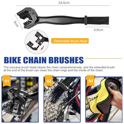 7 in 1 Bike Chain Cleaning Kit, Bike Chain Cleaner includes 350ml Degreaser Spray, 100ml Chain Lube, 4 Brushes & Towel, Bicycle Chain Cleaner for MTB/Road Bicycle