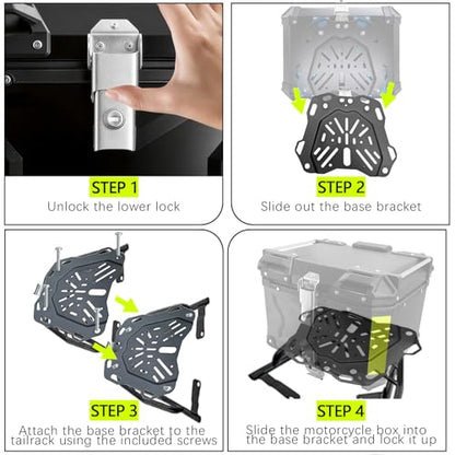 Motorcycle Top Case 45L Aluminum Alloy Motorbike Tail Box with Waterproof Lid & Anti-Shock Detachable Suitable for Stowing Helmets and Luggage