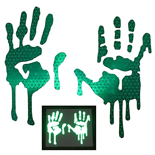 customTAYLOR33 High Intensity Grade Reflective Bloody/Dripping Hands Decals for Helmets, Windscreens, Rear Windows, Bumper Stickers (3 inches Height, Green) - color: Green, size: 3" Height (Infant size)