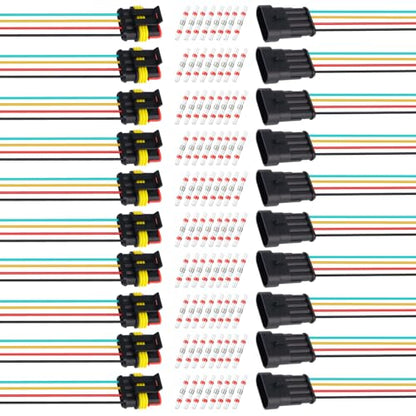 TMH 20Pcs 4 Pin Electrical Connector Male and Female, 10cm. 22 AWG Waterproof Wire Connectors 4 Way with Heat Shrink Tubing for Car Truck Boat Wire Connection - size: 4 Pin - 10 Sets