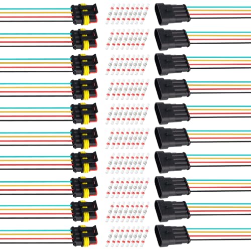 TMH 20Pcs 4 Pin Electrical Connector Male and Female, 10cm. 22 AWG Waterproof Wire Connectors 4 Way with Heat Shrink Tubing for Car Truck Boat Wire Connection - size: 4 Pin - 10 Sets