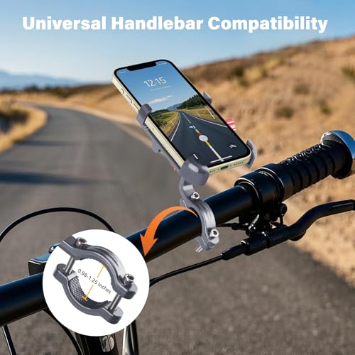 Ralos Bike Phone Mount, Aluminum Motorcycle Cellphone Holder, Mountain Bicycle Handlebar Cell Phone Clamp, Scooter Phone Clip for iPhone 16 Pro Max, 15 14 13 12 Mini, Samsung - color: Titanium