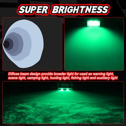 Green LED Pod Lights 3 Inch Auxiliary Backup Rear Light Bar 2PCS Off Road Driving Fog Cube Lights Green Hunting Fishing Emergency Safety Signal Work Lights for Truck UTV Pickup Boat - color: Green