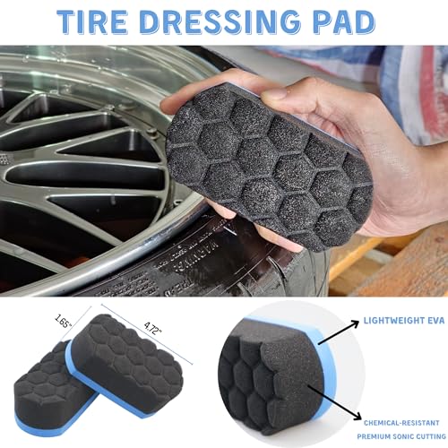oesee 7PCS Car Wheel Rims Detail Cleaning PRO Wash Kit, Wheel Wash Mitt, Tire Brush, 2PCS Soft Wheels Brush, Detailing Brush, and Tire Dressing Pads, Microfiber Dry Towel Scratch-Free Cleaning - color: 7 Pack (Blue & Black)