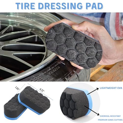 oesee 7PCS Car Wheel Rims Detail Cleaning PRO Wash Kit, Wheel Wash Mitt, Tire Brush, 2PCS Soft Wheels Brush, Detailing Brush, and Tire Dressing Pads, Microfiber Dry Towel Scratch-Free Cleaning - color: 7 Pack (Blue & Black)