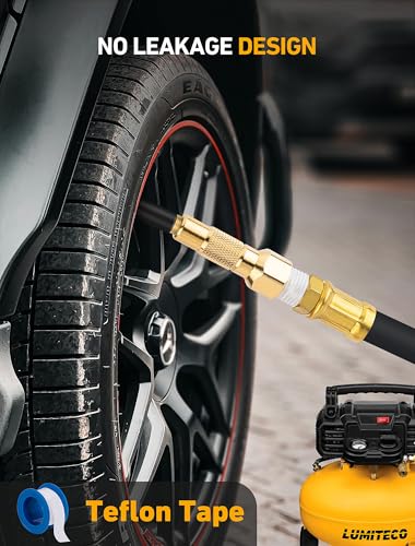 LUMITECO 2-Pack Heavy Duty Air Chuck Set,Screw On Tire Inflator Nozzle & Closed Ball Tire Chuck with 1/4" NPT Standard Quick Plug, Tire Air Chuck w/Presta Valve & Air Pump Ball Needle Set - size: Ball Foot+Twist On