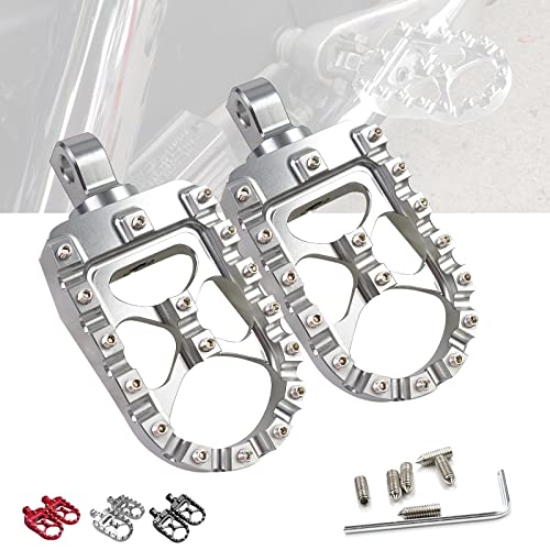 StarknightMT CNC Wide Fat Footpegs 360° Roating MX Foot Pegs Chopper Bobber Style Compatible with Harley Dyna Fatboy Sportster Iron 883 (Silver) - color: Silver