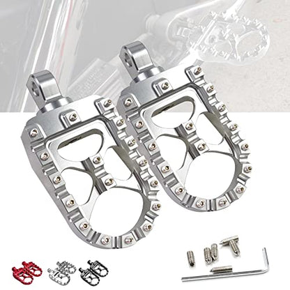 StarknightMT CNC Wide Fat Footpegs 360° Roating MX Foot Pegs Chopper Bobber Style Compatible with Harley Dyna Fatboy Sportster Iron 883 (Silver) - color: Silver