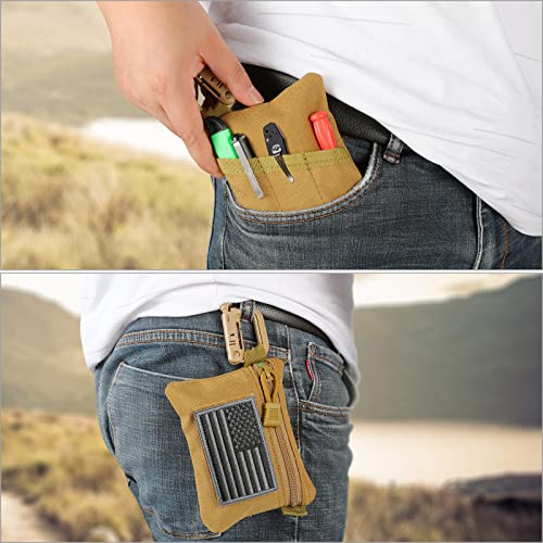 FRTKK 2 Pack Tactical Compact EDC Pouches Military Molle Utility Pouch Accessories Organizer Pouch Coin Purse Keychain Pocket Credit Card Holder Waist Pack - color: Tan 3