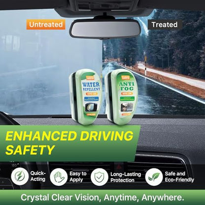 Anti-Fog & Water Repellent Kit for Car Windshield - Hydrophobic Coating, Quick Defogging & Rain Protection, Long-Lasting Clear Vision for Windows, Mirrors, Glasses, Helmet, Shower Door