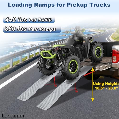 LIEKUMM 66" ATV Ramps 2-Pack, 880 lbs Heavy Duty Loading Ramps for Pickup Trucks, Folding Truck Ramps for Trailer & Lawn Mower - size: 66"L x 9"W（2pcs）