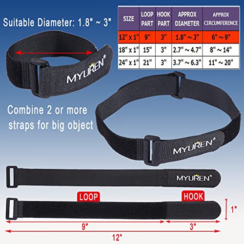 1"x 12"-12 Pack Reusable Fastening Cable Straps with Buckle Adjustable Hook and Loop Securing Strap Multi-Purpose Cinch Strap for Cord Management - size: 12"