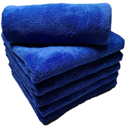 SOFTBATFY Plush Edgeless Microfiber Towel for Car, Soft Drying Wash Detailing Buffing Polishing Towel, 500 GSM 6Pack 16 x 16inches (Blue, 6Pack) - color: Blue