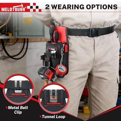MELOTOUGH Pocket Tool Pouch Tool Belt Pouches with Belt Clip Utility Mini Tool Organizer Pouch for Electrician,Carpenter,Construction,Technician - color: Red