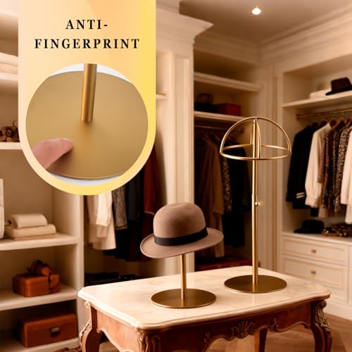 Hat Display Stand 2PCS Stainless Steel Brushed Nickel Titanium Hat Stand Metal Golden Adjustable Height Cap Rack Showcase Fingerprint Resistant for Home Boutique Retail Store | Brushed Nickel Metal Golden Adjustable Height Cap Rack Showcase Fingerprint Re