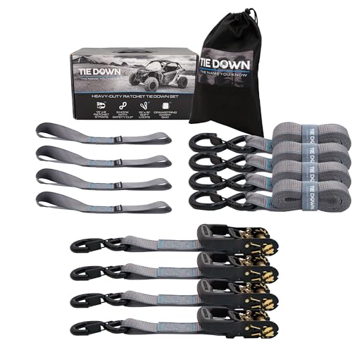 Tie Down 1.5 inch x 8 ft Grey Heavy Duty Ratchet Strap, 4-Pack Kit - 5208 lbs. Breaking Load Limit - color: Grey, size: 4-Pack