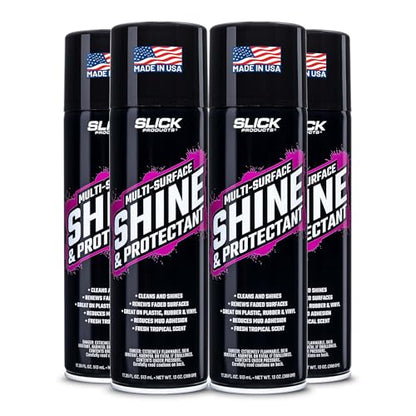 Slick Products Shine & Protectant Spray 17.35 FL OZ. - High Gloss Clear Coating Renew Vinyl, Plastic, Rubber, Trim, Tire, Car, Truck, Motorcycle, Dirt Bike (4-Pack) - size: 17.35 Fl Oz (Pack of 4)