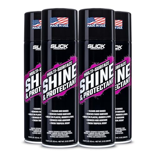 Slick Products Shine & Protectant Spray 17.35 FL OZ. - High Gloss Clear Coating Renew Vinyl, Plastic, Rubber, Trim, Tire, Car, Truck, Motorcycle, Dirt Bike (4-Pack) - size: 17.35 Fl Oz (Pack of 4)