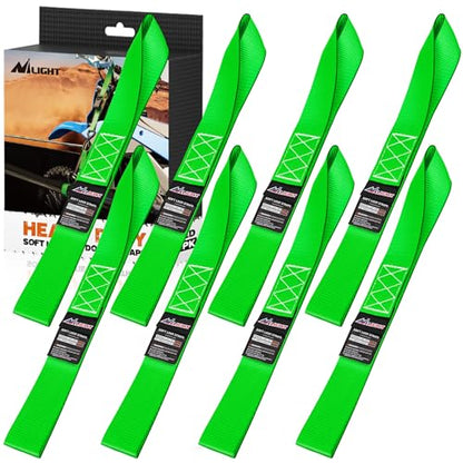 Nilight Soft Loop 1.7”×17" Motorcycle Tie Down Straps Heavy Duty 12000Lbs Max Break Strength for Securing ATV UTV Kayak Moving Cargo (8PK-Green) - color: Green