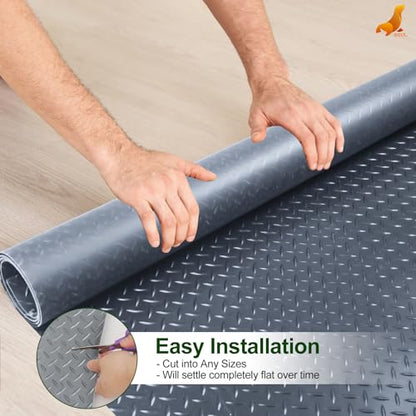 SEAL 4 x 10 FT Premium Garage Floor Mat, Solid 2.8mm Thick Lay-Flat Gray Commercial Grade Heavy Duty Parking Mat for Golf Cart, Workbench, ATV, Water/Stain Resistant Runner (Embossed Diamond Plate) - size: 120"L x 48"W x 0.1"Th