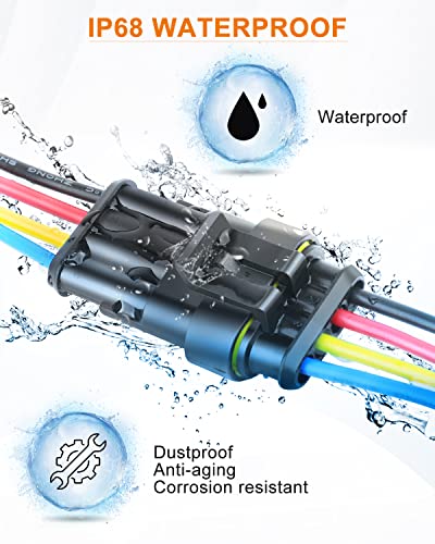NAOEVO 4 Pin Connector Waterproof, 16 AWG 4 Wire Connectors, Automotive Electrical Male and Female Plug with Heat Shrink Tubing for Car Truck Boat Wire Connection, 6 Kits - size: 4 Pin