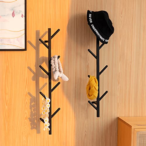 Modern Heavy Duty Coat Hanger Set of 2 - Wall Mount Hat Rack for Cowboy Hats, Baseball Caps & Jackets - Black Metal Coat Stand