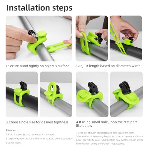 TELESIN Camera Flexible Mount 360 Strap Mount Wrap Band for DJI Action 6 5 Pro 4/3 Go Pro Mission 1 PRO Hero13/12 AKASO/Insta360 Bike Motorcycle Handlebar Roll Bar Tube Clip Holder Attach Accessories - color: Black