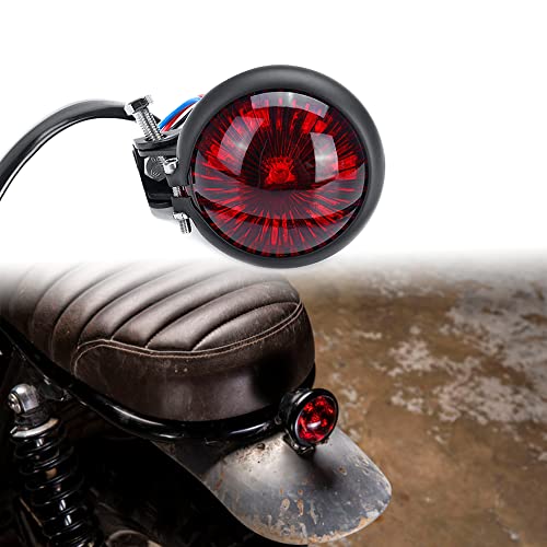 Motorcycle Tail Light LED Bates Style Bullet Brake Stop Rear Lamp Compatible with Cafe Racer Bobber Chopper Bonneville - Red - color: Red
