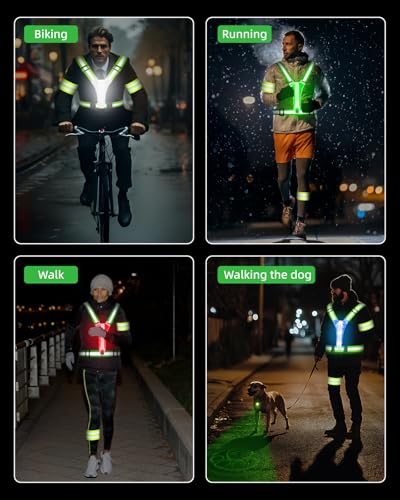 LED Reflective Vest Safety Gear, High Visibility Reflective Running Gear for Dog Walking Running Cycling, Adjustable for Men Women Kids - Reflective Armband and Dog Light with USB Rechargeable - style: Vest and plastics Pet light