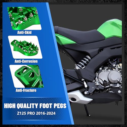 Motorcycle Foot Pegs Footpegs Rest Pedal MX Style CNC for Z125 Pro 2016-2024 Green - color: green