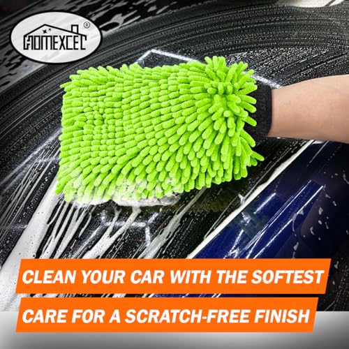 HOMEXCEL Car Wash Mitt, 2PK Chenille Microfiber Wash Mitt, Scratch-Free & Lint-Free, Rich Foam, Highly Absorbent, Double Sided, Perfect for Car Washing and Detailing, 10.2" x 6.7 ", Green - color: Green