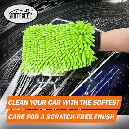HOMEXCEL Car Wash Mitt, 2PK Chenille Microfiber Wash Mitt, Scratch-Free & Lint-Free, Rich Foam, Highly Absorbent, Double Sided, Perfect for Car Washing and Detailing, 10.2" x 6.7 ", Green - color: Green