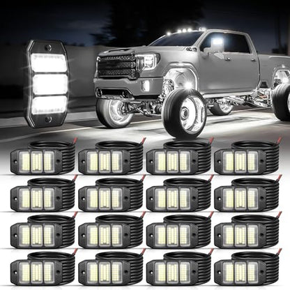 SHINIGHT 16PCS White Rock Lights, Super Bright Pure White 6000K Rock Lights for Trucks,72 SMD LED Chips Each Light,3M/9.84FT Extension Wires,Waterproof IP68 Underglow Lights for ATV UTV Cars Boats - size: 16 Pods