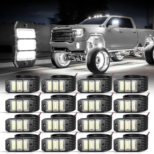 SHINIGHT 16PCS White Rock Lights, Super Bright Pure White 6000K Rock Lights for Trucks,72 SMD LED Chips Each Light,3M/9.84FT Extension Wires,Waterproof IP68 Underglow Lights for ATV UTV Cars Boats - size: 16 Pods