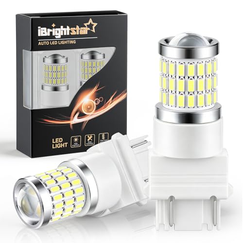iBrightstar 9-30V Flashing Strobe Blinking LED Reverse Lights 3157 3156 3057 3056 LED Bulbs with Projector Replacement for Back Up Reverse Lights, Xenon White - color: White, size: 3157