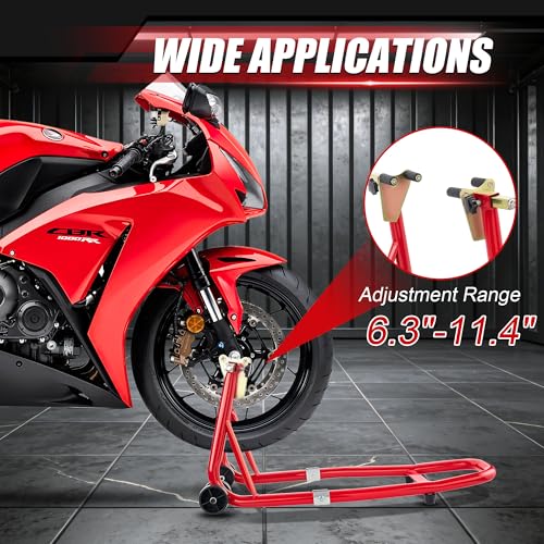Universal Motorcycle Stand Set, 900 Lbs Capacity Front and Rear Wheel Lift Stands with U+L Adjustable Swingarm Spool Support, Heavy Duty Paddock Stands Fit for Honda, Yamaha, Kawasaki, Suzuki - color: Red