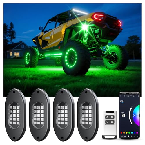 Honalia LED Rock Lights for UTV 4 Pods, Underglow Kit Cars with APP Control Music Mode 60 LEDs, Under Glow Light Car RZR UTV Golf Cart Wheeler Automotive Exterior ATV Accessories - color: RGB, size: 4 Pods