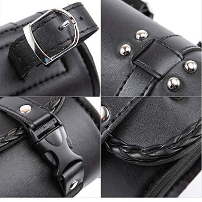 Motorcycle Fork Bag PU Leather Bike Handlebar Tool Bag Sissy Bar Roll Storage Bag - Small (Black A) - color: Black A