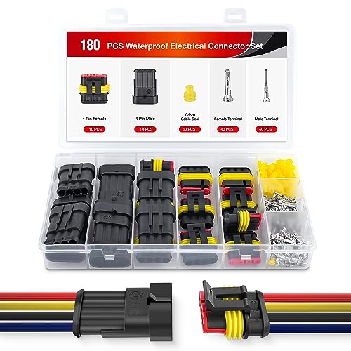 Nilight 180PCS 4 Pin Electrical Connector ‎Plug Male Female Terminal Wire Waterproof Connectors 4 Way Automotive Connect Set for Car Truck Motorcycle Marine Boat 10 Sets - size: 4Pin Connector 200Pcs
