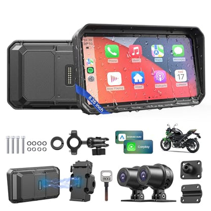 Wonvon 6.25" Motorcycle CarPlay Display Wireless Apple CarPlay | Android Auto GPS Navigation, 2K Dual Dash Cam, IP69 Waterproof, Anti-Glare Screen, Quick Release Mount - color: 6.25 Inch for 99% Motor