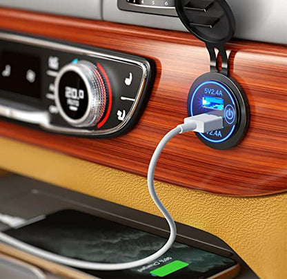 Nilight 2 Pack Quick Charge Socket LED 12V 24V Dual USB Charger 5V 4.8A Car Outlet Panel with ON Off Touch Switch Fused Wire Kit for Cars Trucks Motorcycle RVs Campers - color: 2Pcs Dual USB Charger