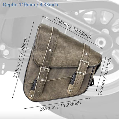 Dream Apparel Motorcycle Swingarm Bag with Brown Leather, Swing Arm Bag Motorcycle Saddlebag Left Side Tool Bag Fit for Softail/Triangulated Swingarm Models Dyna Low Rider Fat Bob - color: 03-Genuine Distressed Brown Leather