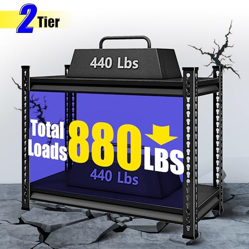 40" W Garage Shelving Heavy Duty, 900 Lbs Loads Garage Storage Shelves Heavy Duty, 2-Tier Metal Shelving Units and Storage for Basement, Retiple Tanks,40" Wx18 Dx36 H, Black