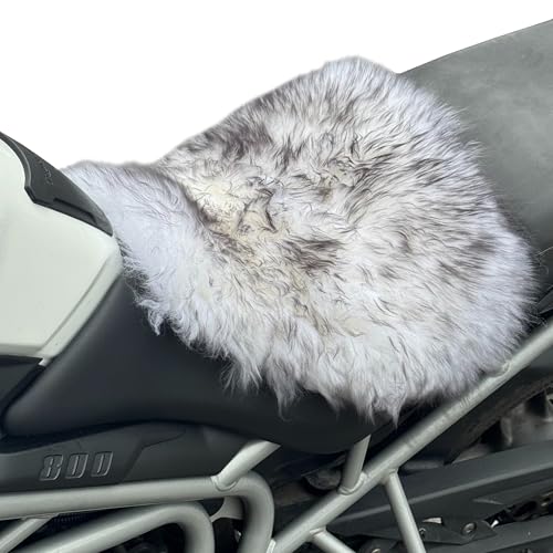 'The Nomad' Long‑Wool Sheepskin Seat Pad – 36 × 34.5 cm Adventure/Touring Motorcycle Cushion – Secure Straps, Temperature‑Regulating, Handmade in UK (Black Tipped) - color: Black Tipped