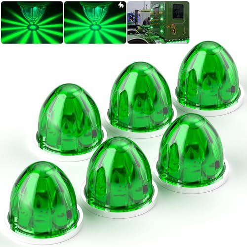 BJZ 6Pcs Green Watermelon LED Strobe+Constant Marker Lights Dual Function Watermelon-Shaped Side Marker Clearance Tail Top Cap Roof Lights for Trailer Truck Semi-Trailer Heavy-Duty Truck Bus Van - color: Green, size: 6 Pack