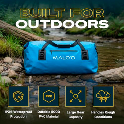 Malo’o Waterproof Dry Duffel, Heavy-Duty Roll Top Waterproof Gear Bag with Shoulder Strap & Molle Loops, Marine Duffel for Kayaking, Boating, Camping, Beach & Travel, Blue, 60L - color: Blue, size: 60L