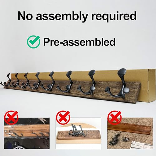 WEBI Coat Rack Wall Mount,24" Solid Wood Coat Hooks Wall Mounted Coat Hanger,16" Hole to Hole,Heavy Duty Hook Rack Rail,4 Triple Hooks for Hanging Coats,Jacket,Clothes,Hat,Backpack,Weathered Brown - color: Weathered Brown, size: 24 Inch